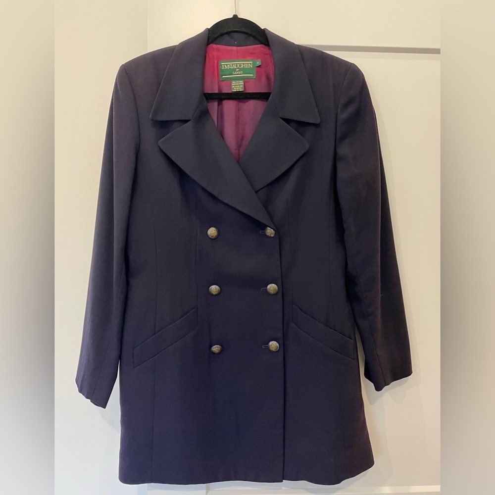 J. McLaughlin for Sanyo Vintage 100% Wool Navy Blazer Size 12 Made in USA